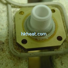 induction soldering ceramic feed thru to brass housing