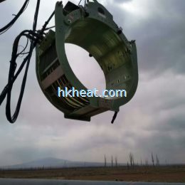 customized full air cooled clamp induction coil for preheating gas pipelines by HK-DSP120C-RF air co